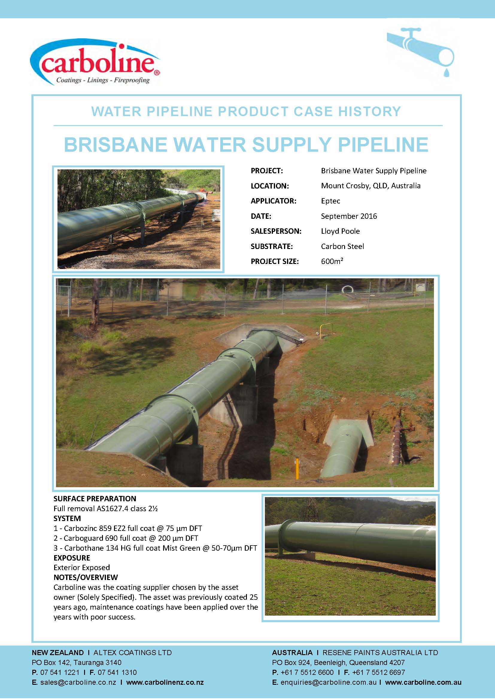 Brisbane Water Supply Pipeline Altex Coatings